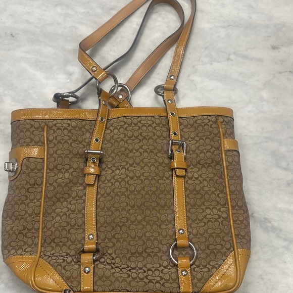 Coach Brown and Tan Signature Tote - Picture 1 of 9